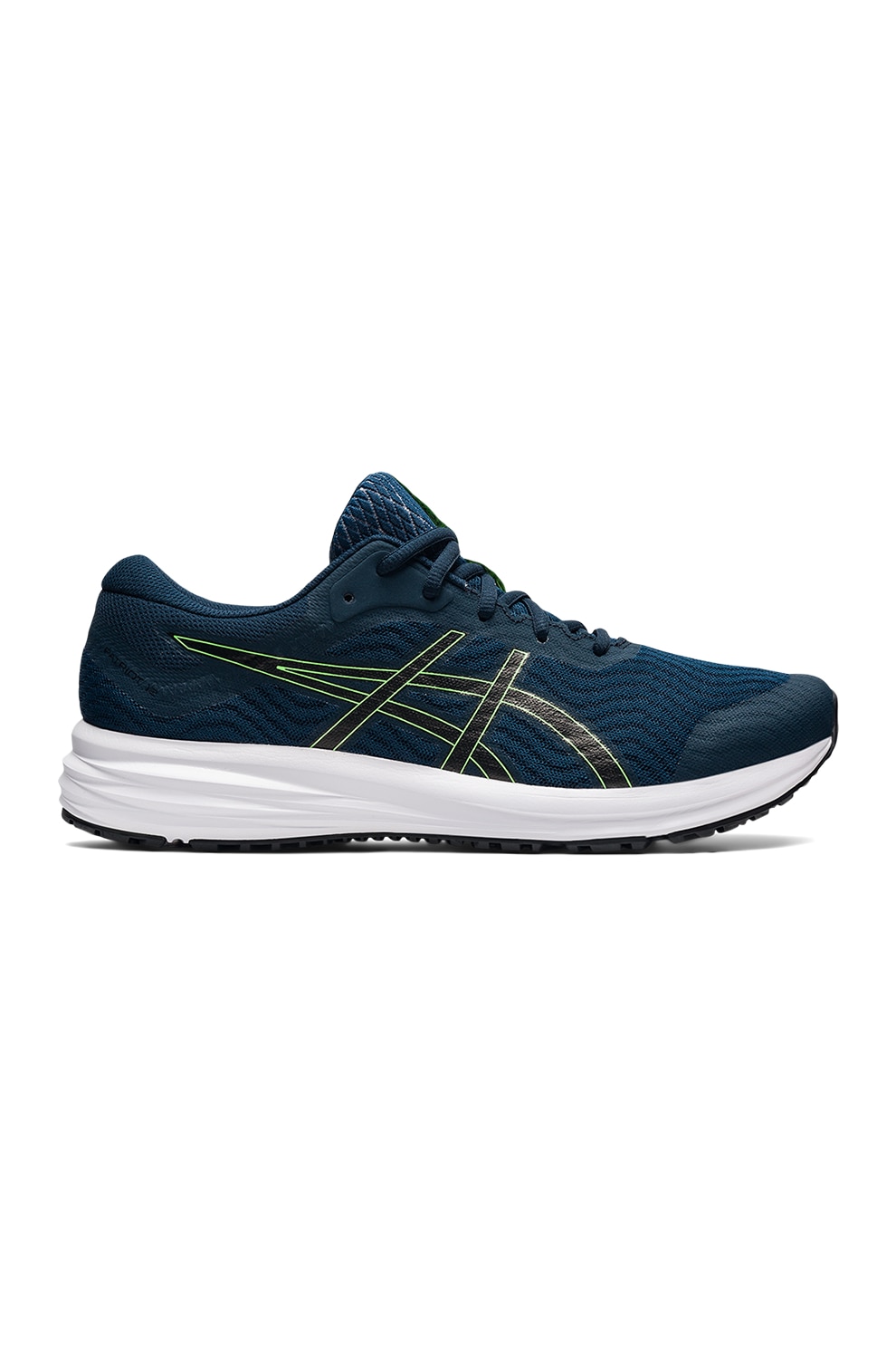 Asics, Pantofi cu insertii de plasa pentru alergare Patriot 12, Albastru petrol/Verde