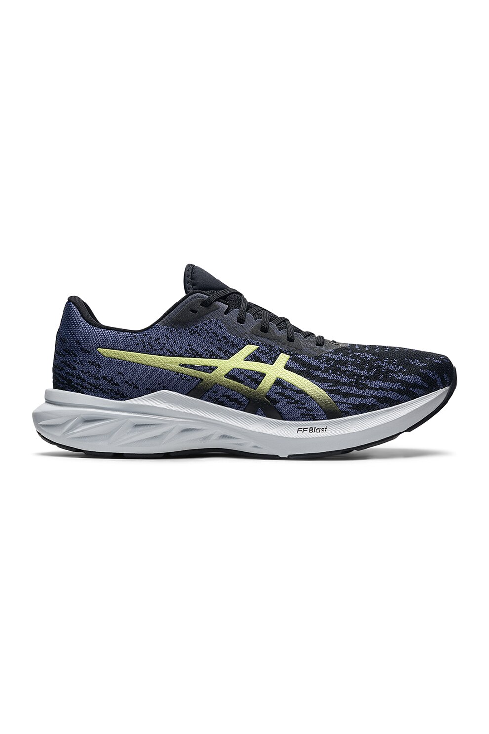 Asics, Pantofi din plasa tricotata pentru alergare Dynablast 2, Negru/Albastru/Galben