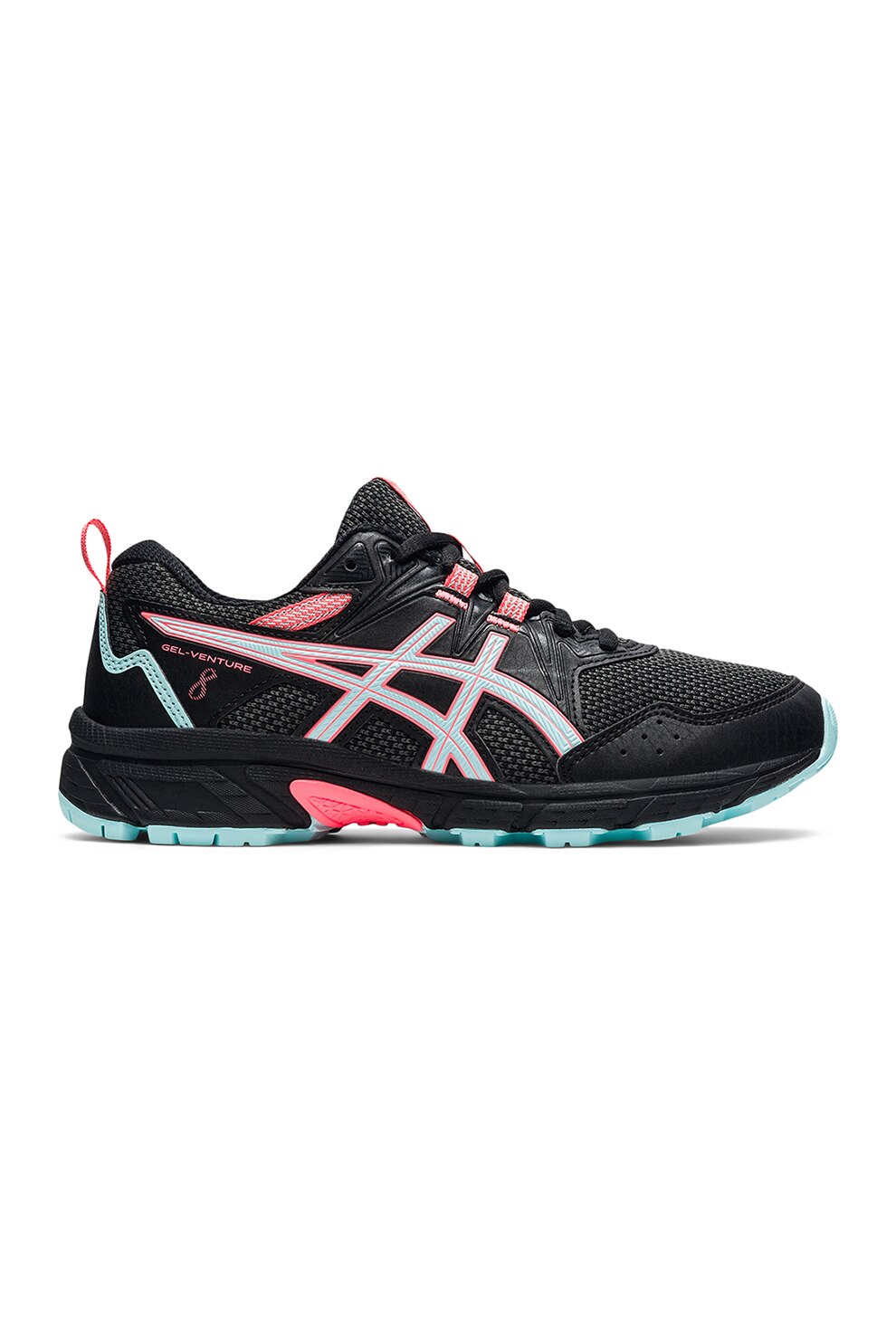 Asics, Pantofi pentru alergare Gel-Venture 8 GS, Negru/albastru aqua/corai