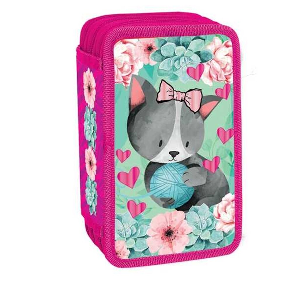 Penar standard din material textil, echipat, trei compartimente, model pisicuta, 20 x 14 x 6,5 cm, 39 piese