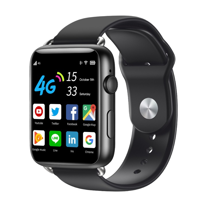 DacEnergy 4G okosóra, 1,88" érintőképernyő, Android 7.1, 2MP HD kamera, 1 GB RAM / 16 GB ROM, WIFI, GPS, pulzusszám, sportmódok, lépésszámláló, IP67 vízálló, fekete