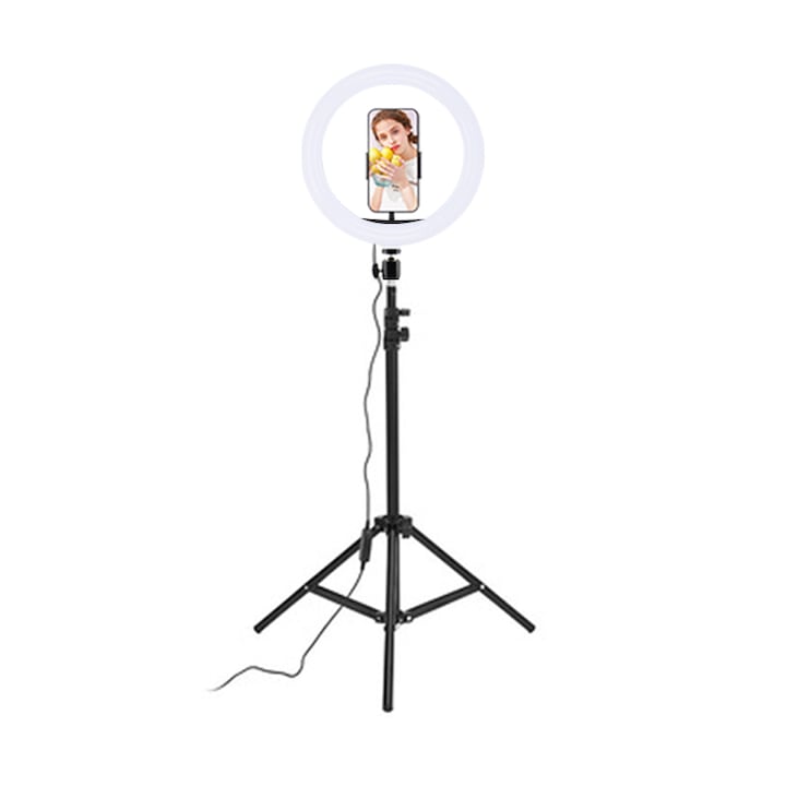 Lampa Circulara eLIVE JY-12, Tip Ring Light 31cm, Trepied 170cm, Stativ Masa, Photo Studio, Suport Smartphone Selfie, Makeup Lamp, 3 Moduri de Lumina, Reglare Intensitate