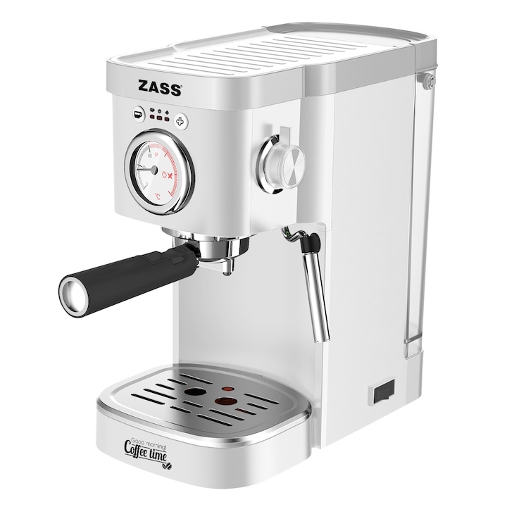 Zass ZEM 08 кафе еспресо машина, 20 бара налягане, 1.2L подвижен резервоар, преден термометър, NTC електронно управление, отопляем горен панел