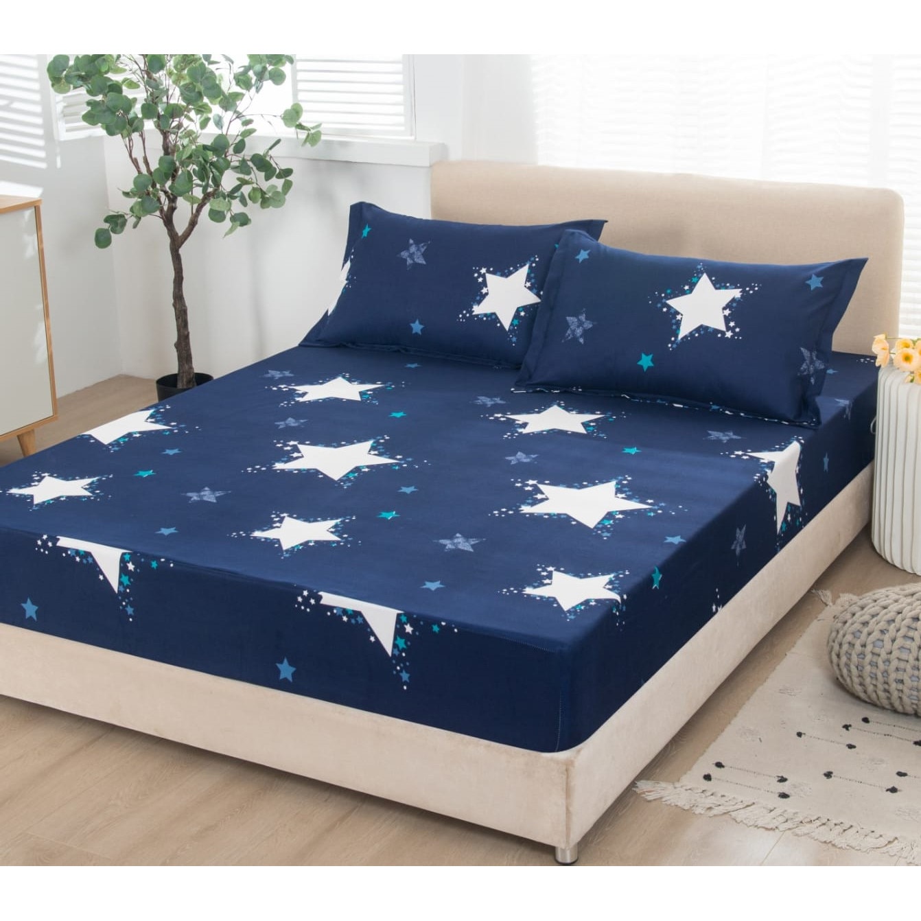 Set cearceaf cu elastic 180X200 cm si 2 fete de perna FINET, VID-857