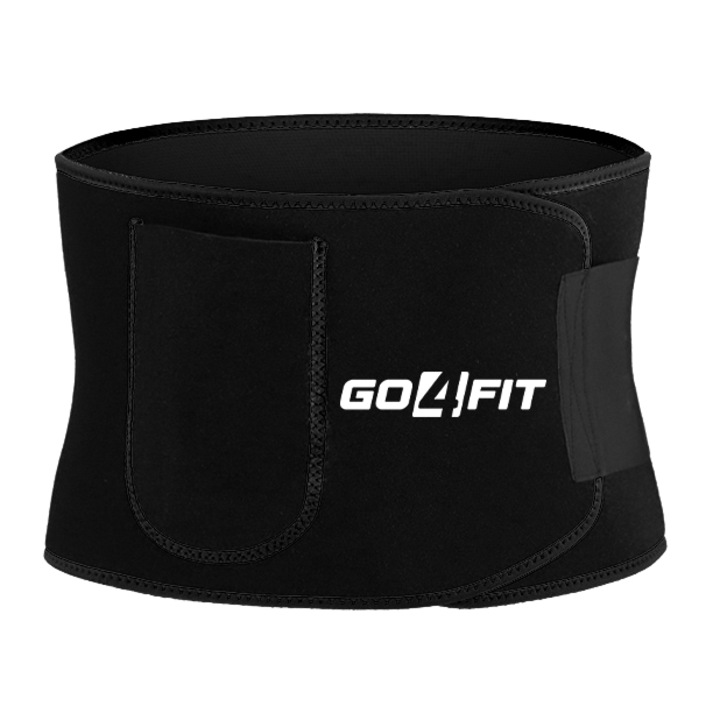 Centura de slabit, GO4FIT, pentru fitness, modelarea corpului, cu buzunar pentru telefon, culoarea neagra, marime L