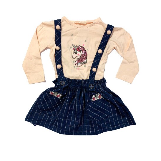 Rochita sarafan cu bluza 2 piese, Unicorn, Bleumarin/Roz