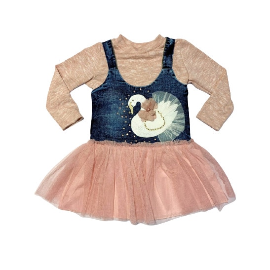 Rochita sarafan cu Tulle si bluza, roz, Roz pal/Bleumarin