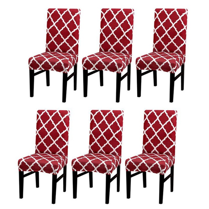 Set 6 huse pentru scaun, Kosiil, Poliester, Rosu/Alb