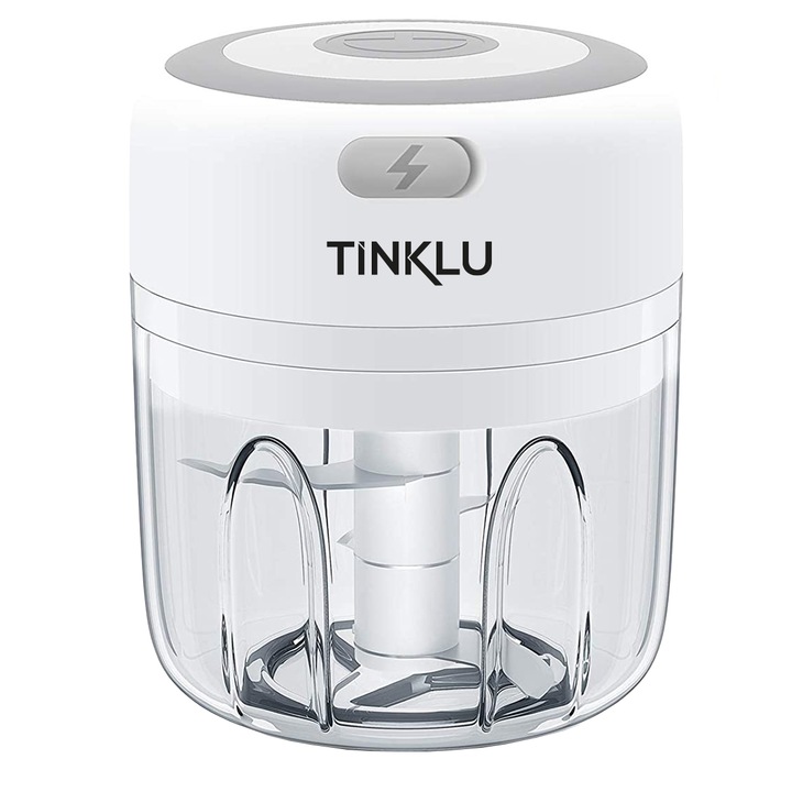 Мини електрически чопър TINKLU, 250 мл, 3 остриета от неръждаема стомана, безжична работа, USB захранване, бял