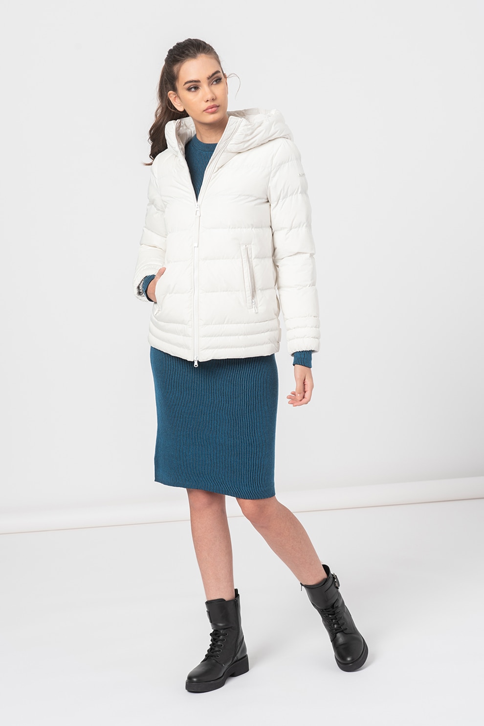 Geox, Geaca matlasata cu gluga Ashleey, Alb, XL