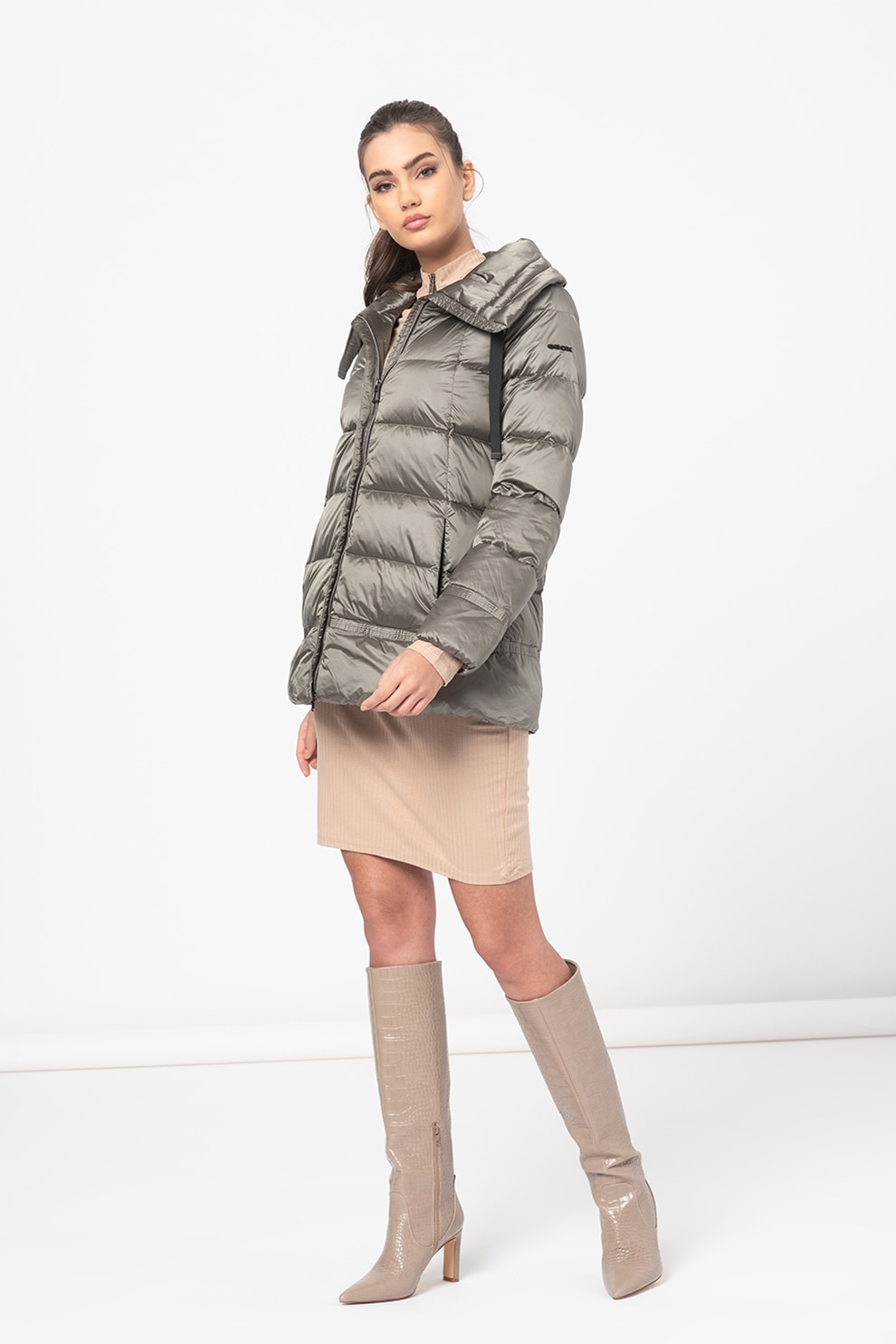 Geox, Jacheta din material rezistent la vant, cu aspect matlasat Adrya, Gri, 5XL