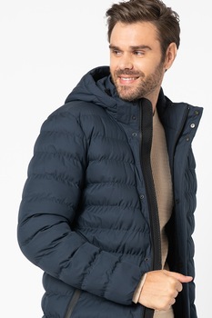 Geox, Jacheta cu gluga, din material rezistent la vant, cu aspect matlasat Hallson, Bleumarin Geox, Jacheta cu gluga, din material rezistent la vant, cu aspect matlasat Hallson, Bleumarin