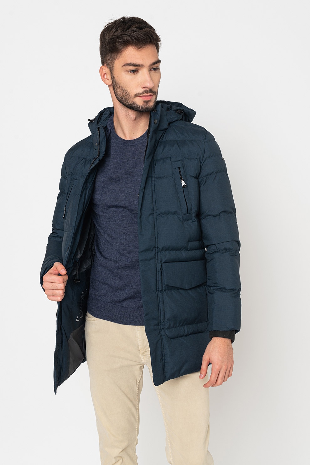 Geox, Jacheta impermeabila cu gluga Sanford, Albastru petrol