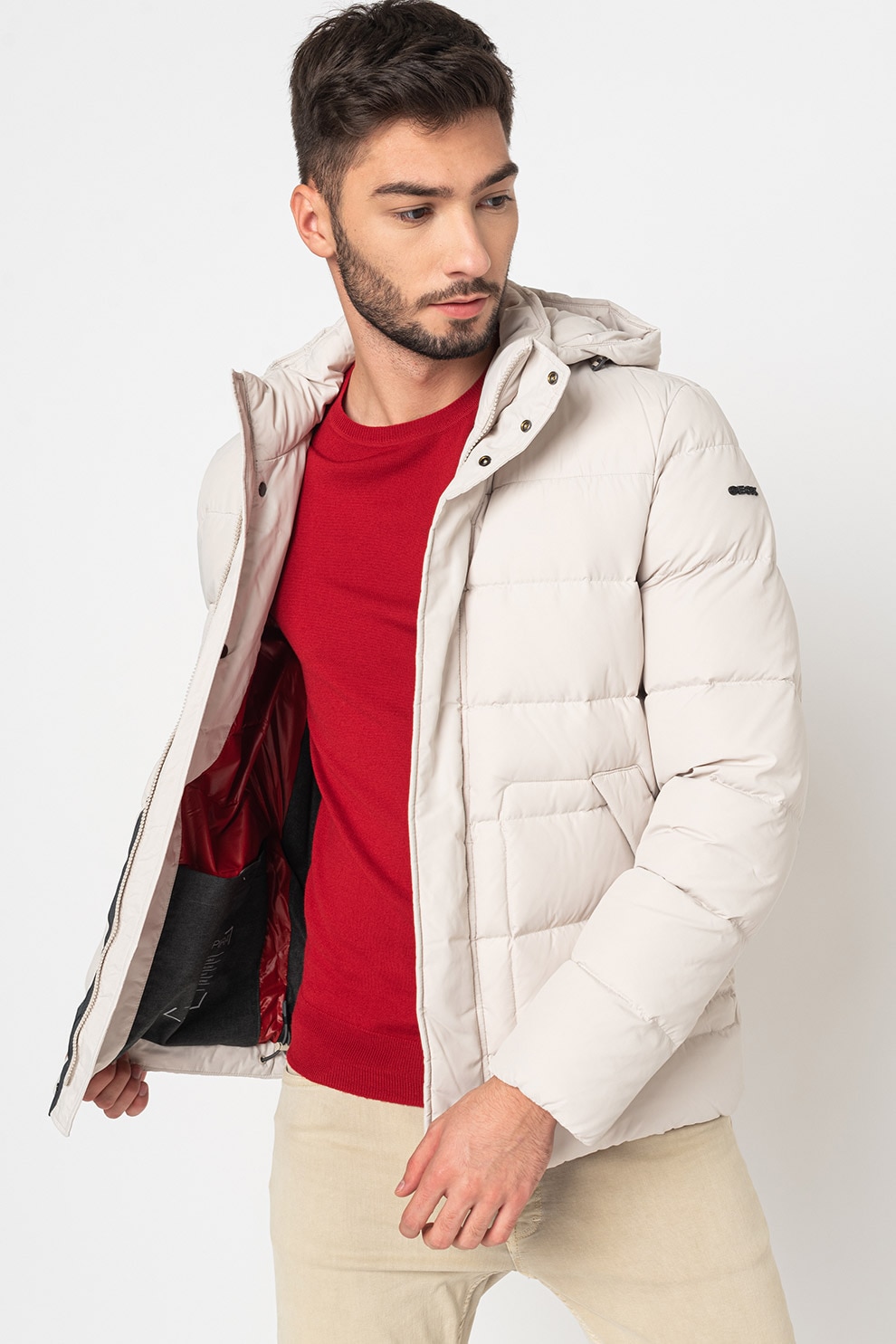 Geox, Geaca impermeabila cu umplutura de puf si gluga Nettuno, Crem