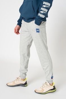 Puma, Pantaloni sport cu imprimeu logo Ader, Gri deschis melange/Albastru
