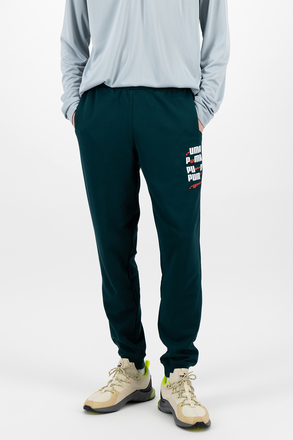 Puma, Pantaloni sport cu imprimeu logo Ader, Verde