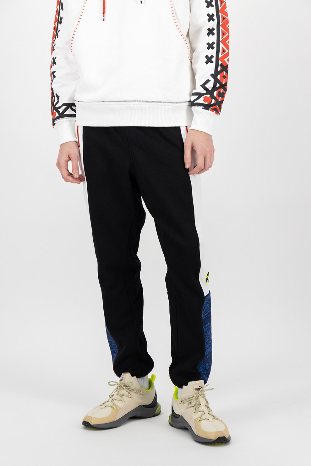 Puma, Pantaloni sport cu buzunare laterale, Negru/Alb