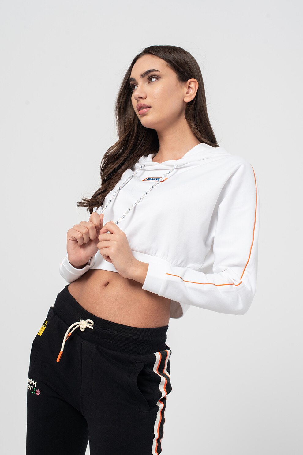 Puma, Hanorac crop cu logo brodat Block, Alb