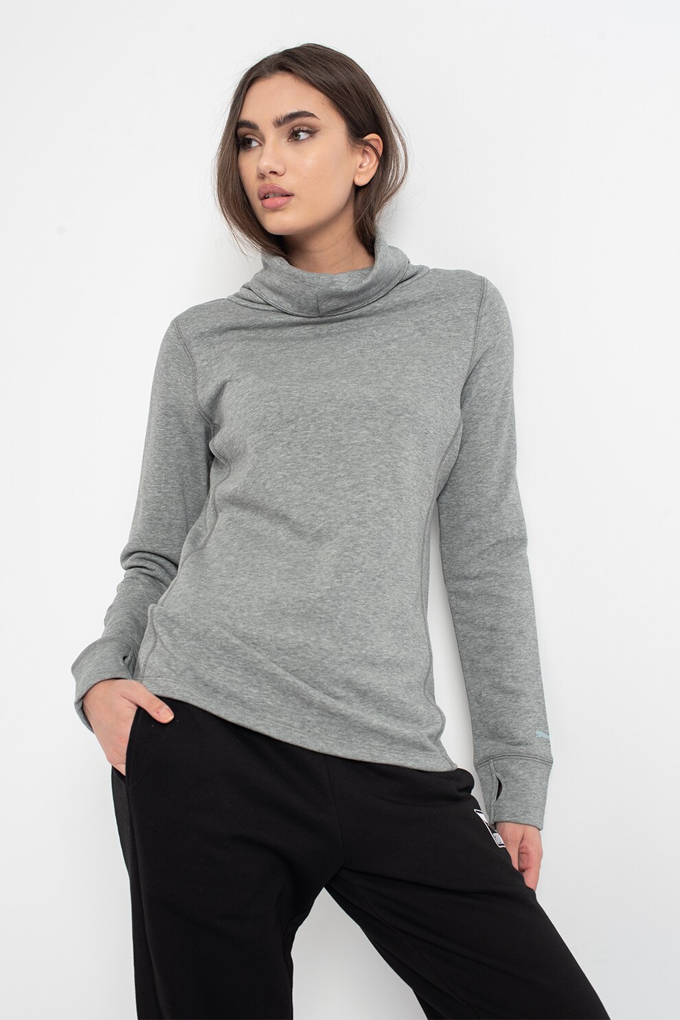 Puma, Bluza sport cu fente pentru degetul mare, pentru golf Cozy, Gri melange