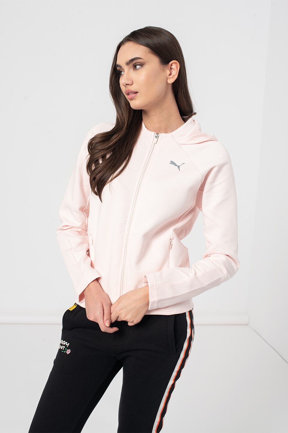 Puma, Hanorac cu fermoar si maneci raglan Evostripe, Roz pal