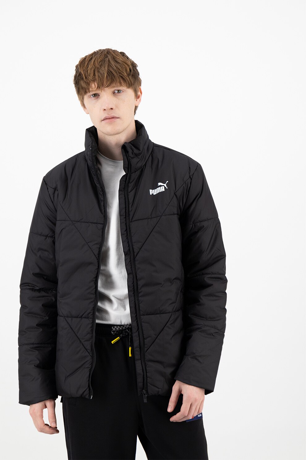 Puma, Geaca usoara cu vatelina si imprimeu logo Essentials, Negru stins, L