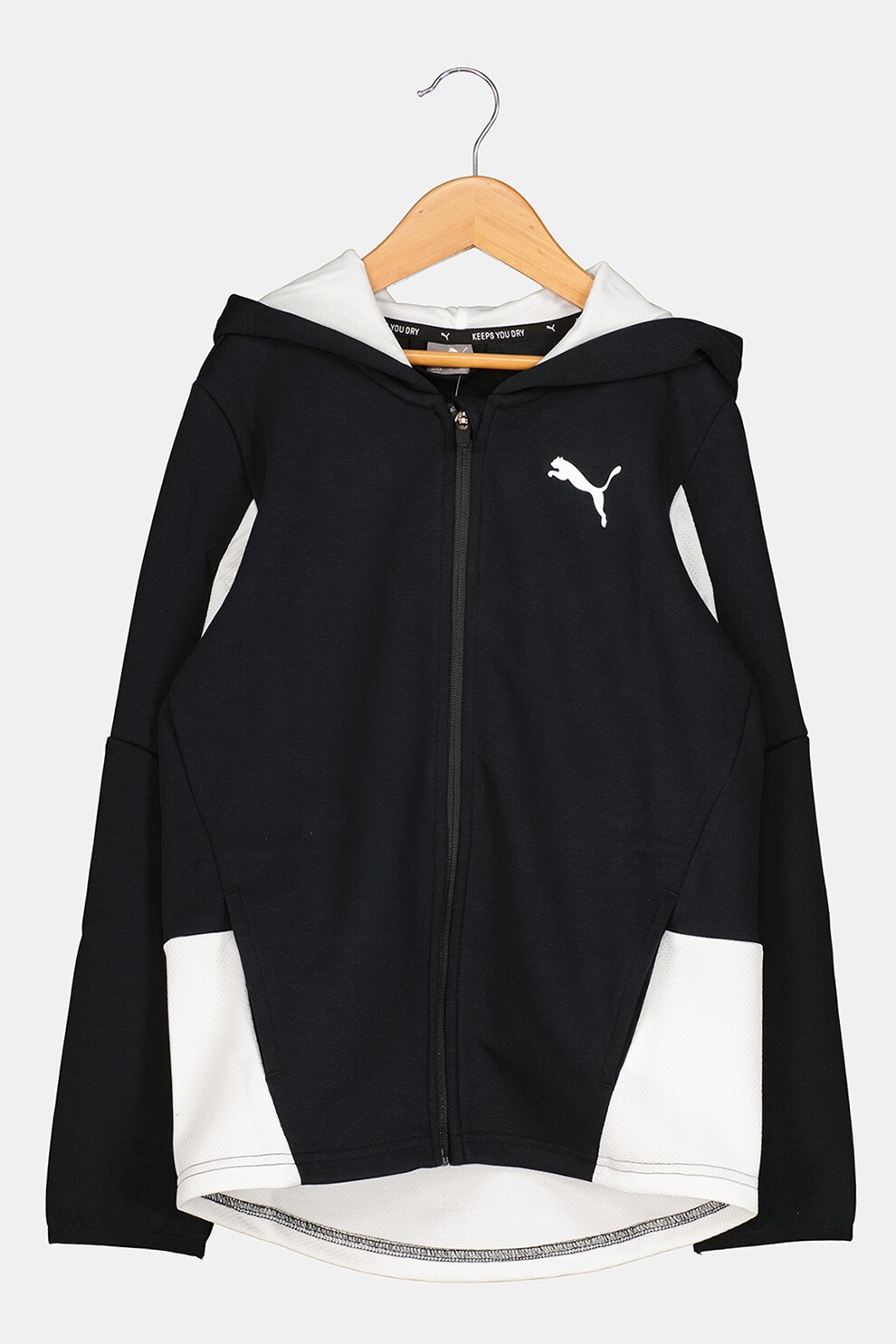 Puma, Hanorac cu fermoar si tehnologie dryCELL Active Sports, 152 CM, Negru/Alb