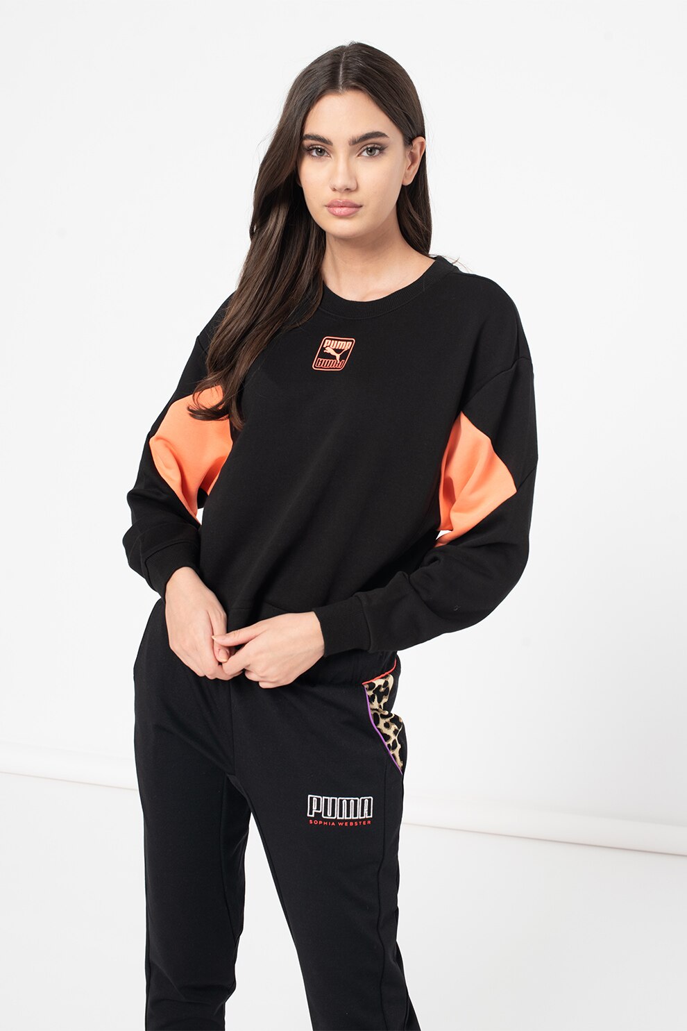 Puma, Bluza sport relaxed fit decolteu la baza gatului Rebel, Negru/Oranj