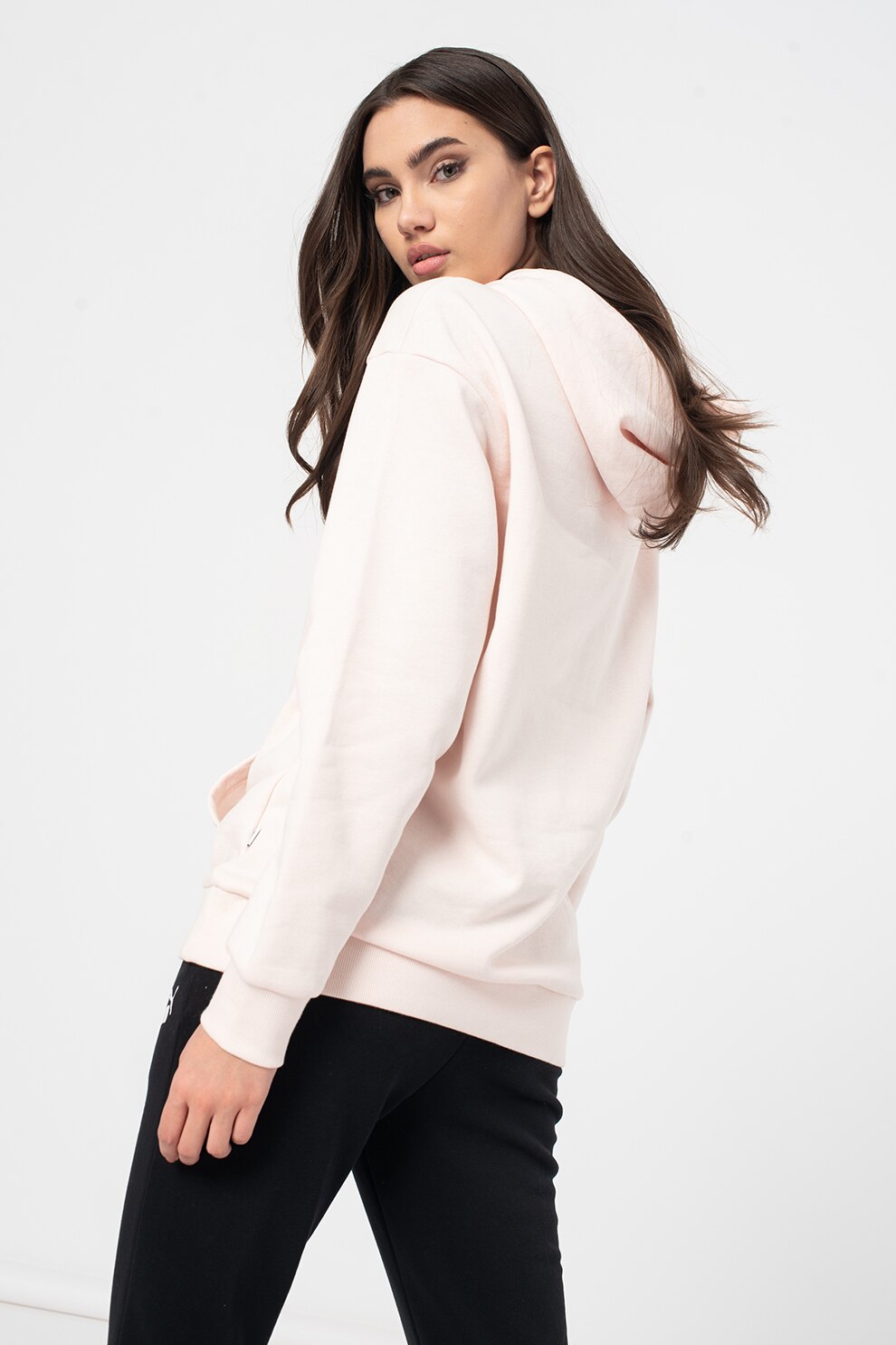 Puma, Hanorac cu logo si design lung ESS+, Roz pal, XS