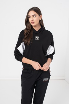 Puma, Hanorac cu model crop Rebel, Negru/Alb Puma, Hanorac cu model crop Rebel, Negru/Alb