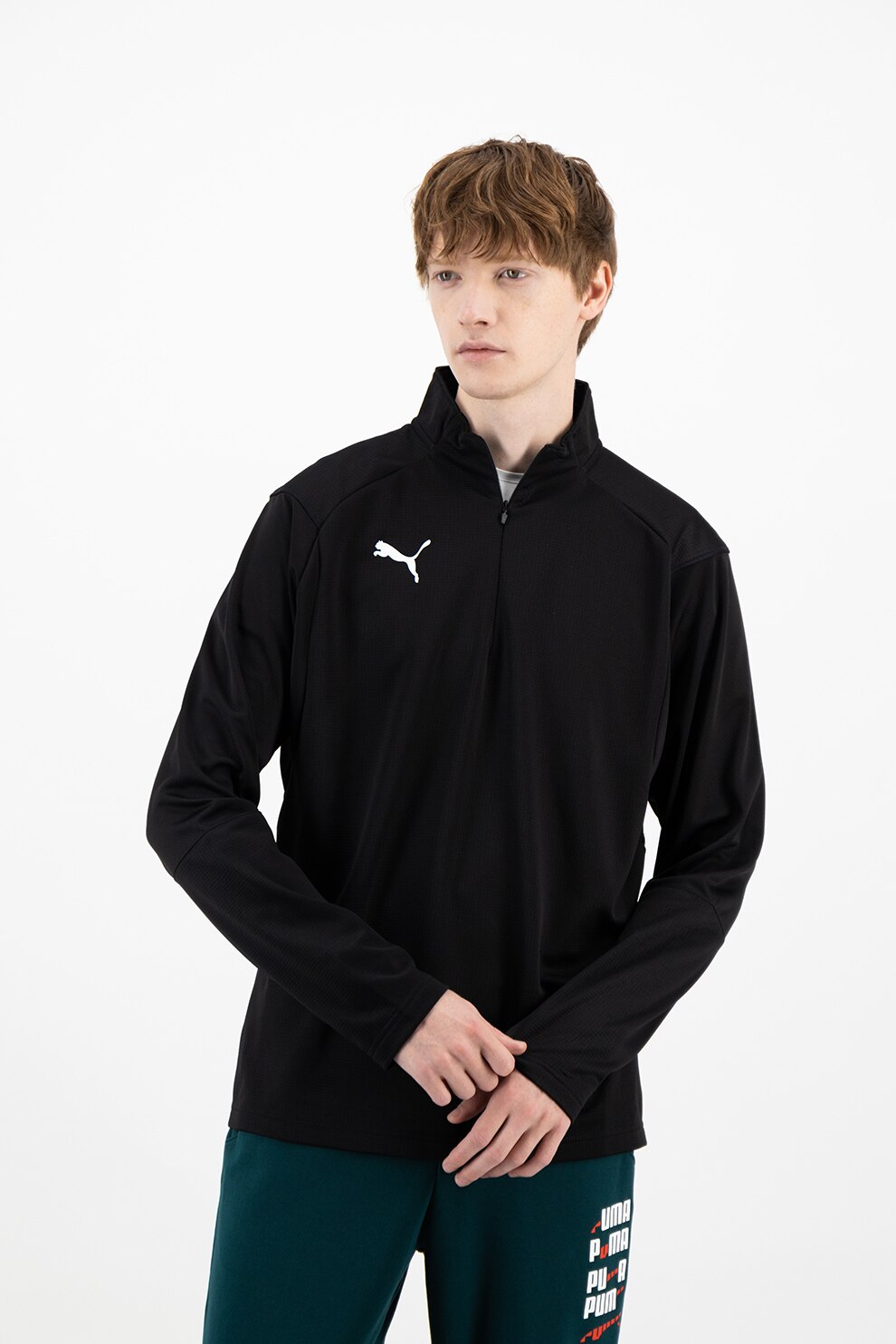 Puma, Bluza sport cu fenta cu fermoar, pentru fitness Liga, Negru, S