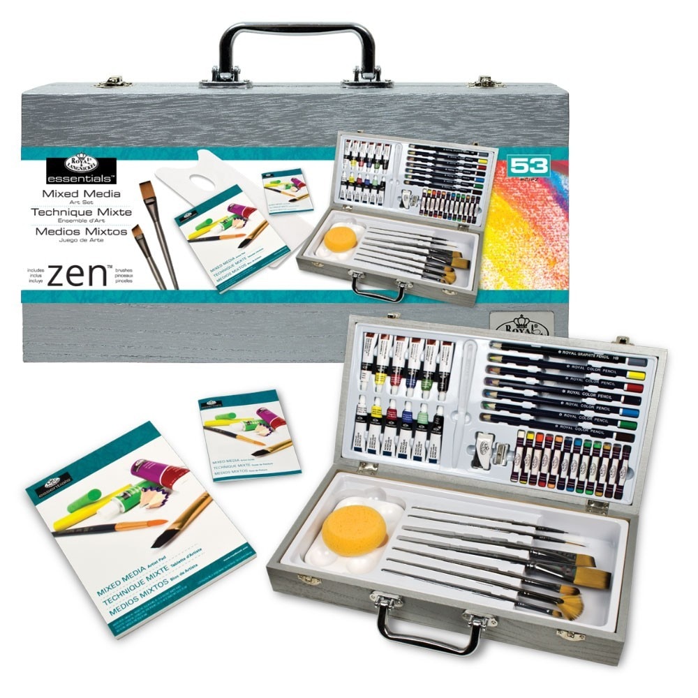 Trusa pictura Zen mixta 53 piese gri 37x18x7 cm