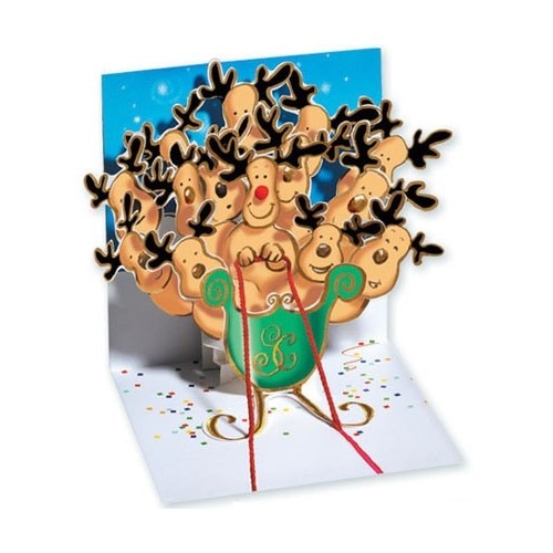 Felicitare 3D pentru iarna-Renii lui Mos Craciun