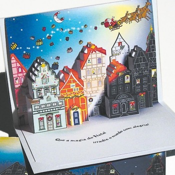 Felicitare 3D stil Origami-Mos Craciun impartind cadouri Felicitare 3D stil Origami-Mos Craciun impartind cadouri