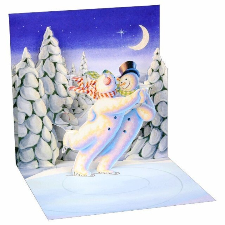 Minifelicitare 3D Craciun-Oameni de zapada patinand