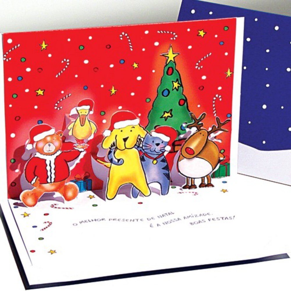 Felicitare 3D stil Origami-Animale in jurul bradului