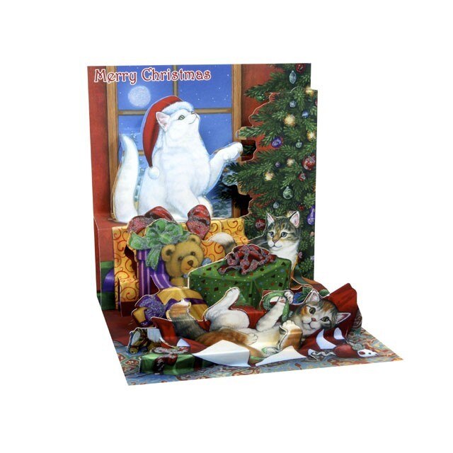 Minifelicitare 3D Craciun-Craciunul pisicilor