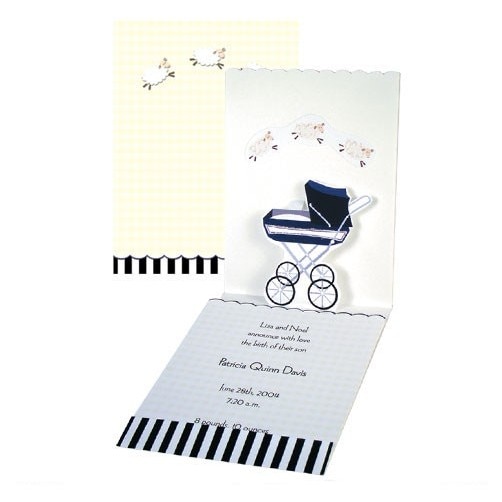 Felicitare carucior albastru bebe