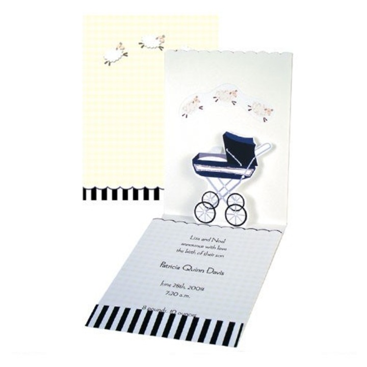 Felicitare carucior albastru bebe