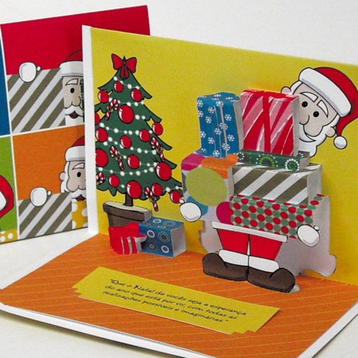 Felicitare 3D stil Origami-Cadourile lui Mos Craciun