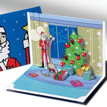 Felicitare 3D stil Origami-Mos Craciun langa brad Felicitare 3D stil Origami-Mos Craciun langa brad