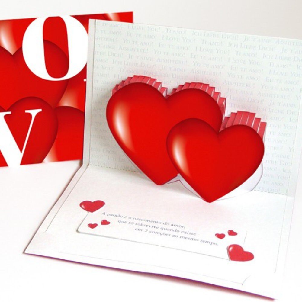 Felicitare 3D stil Origami-Doua inimi