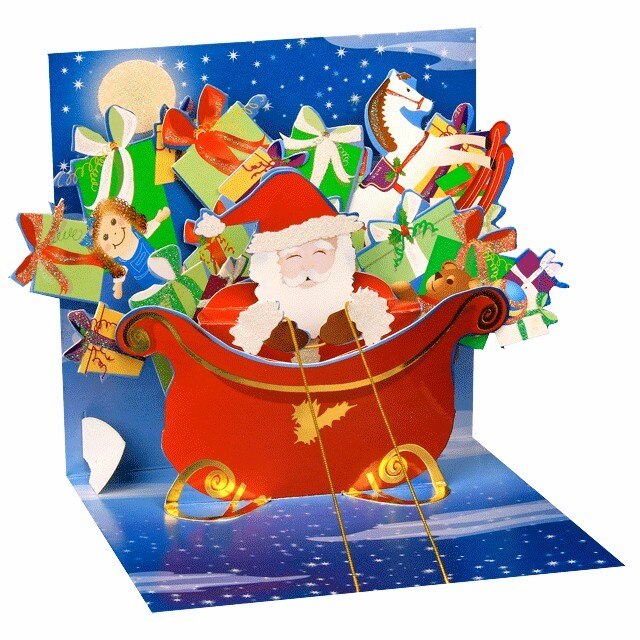 Minifelicitare 3D Craciun-Mos Craciun cu daruri