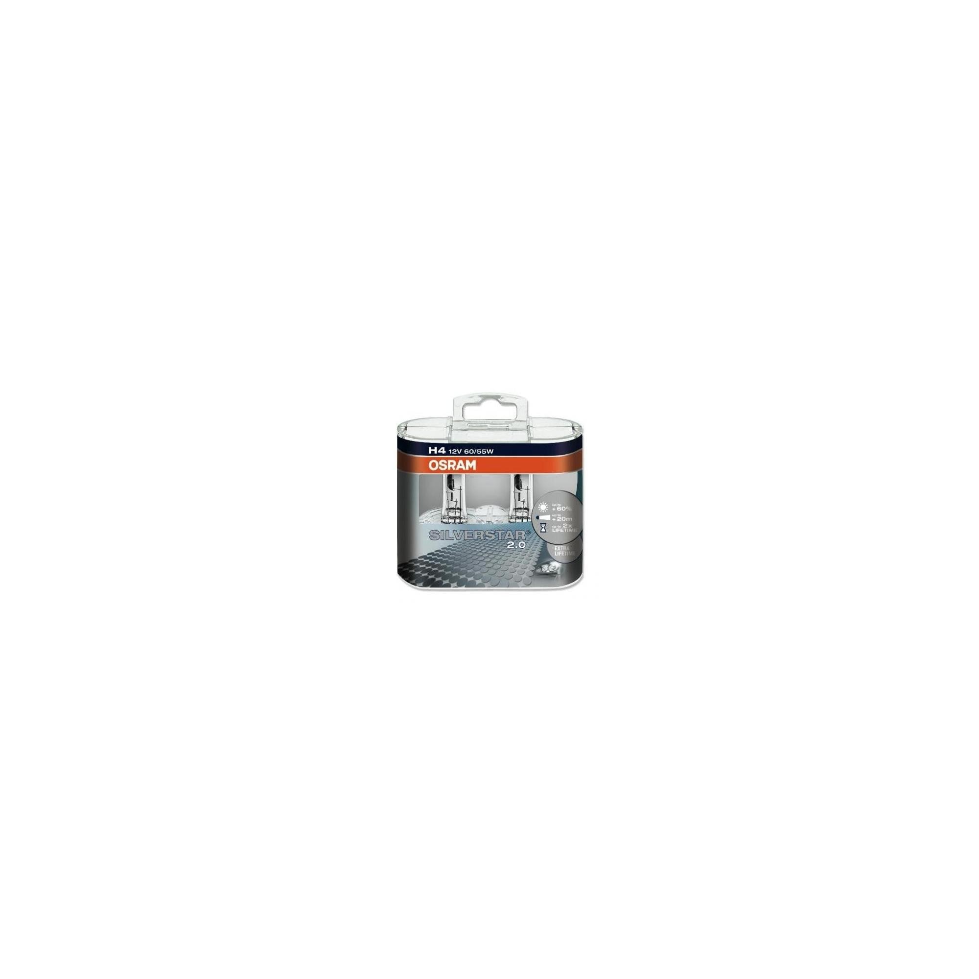 Becuri auto H4 12V 60/55W P43t Osram Silverstar +60% mai multa lumina , 64193SV2-HCB Set 2 becuri