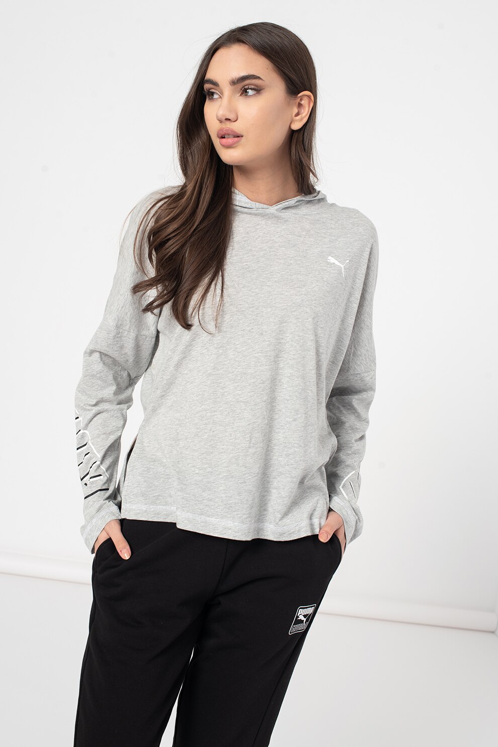 Puma, Hanorac relaxed fit cu tehnologie DryCell Modern Sport, Gri melange