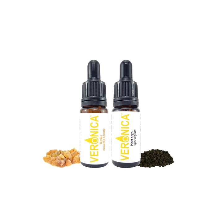 Set Ulei Esential Veronica, de Tamaie (Frankincense) si Piper Negru (Black Pepper), Bio Organic, 100 % Pur, 10 ml/fiecare