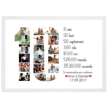 Tablou personalizat cu poze si text, din lemn natural, Priti Global, cadou ziua indragostitilor, aniversare relatie sau casatorie, 10 ani, Alb, A3, 30 x 42 cm Tablou personalizat cu poze si text, din lemn natural, Priti Global, cadou ziua indragostitilor, aniversare relatie sau casatorie, 10 ani, Alb, A3, 30 x 42 cm