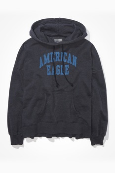American Eagle, Hanorac regular fit cu imprimeu logo, negru stins, indigo American Eagle, Hanorac regular fit cu imprimeu logo, negru stins, indigo