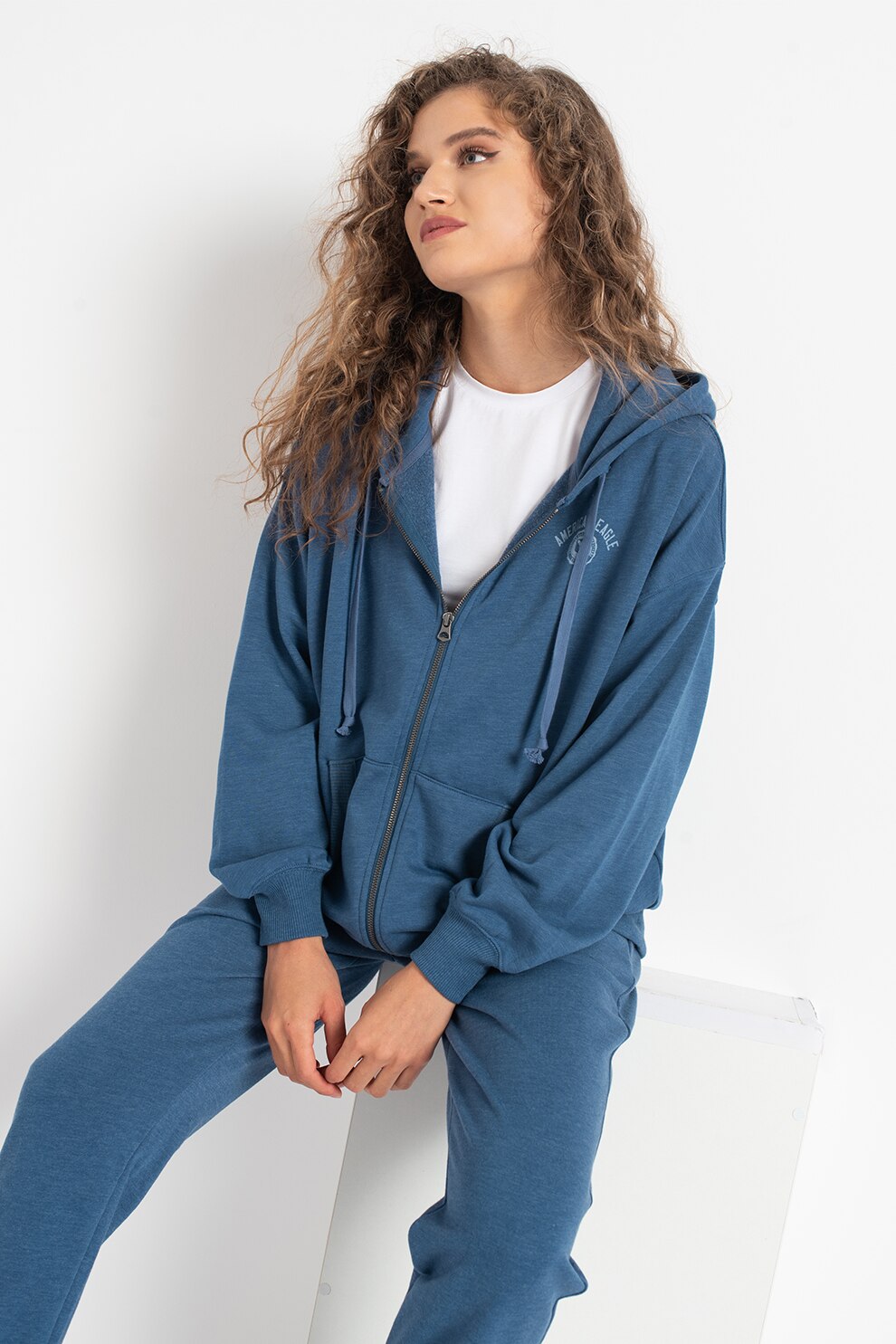 American Eagle, Hanorac lejer cu fermoar, Albastru