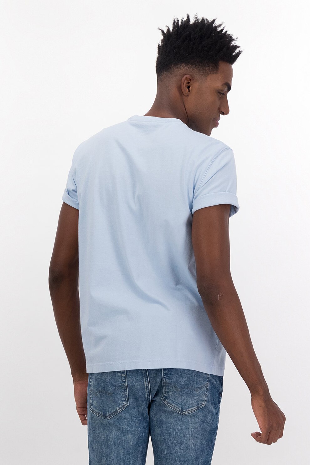 American Eagle, Tricou cu decolteu la baza gatului si logo brodat, Albastru pastel