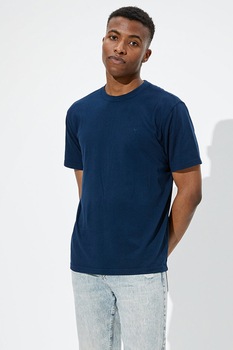 American Eagle, Tricou cu decolteu la baza gatului si logo brodat, Bleumarin American Eagle, Tricou cu decolteu la baza gatului si logo brodat, Bleumarin